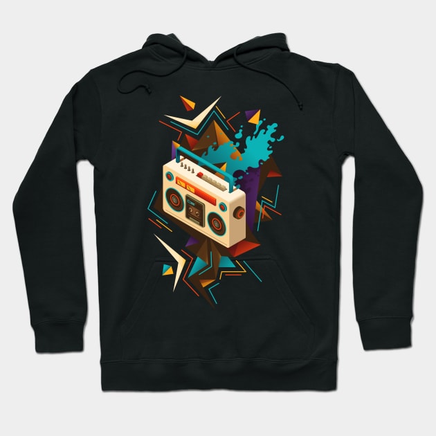 Kick Out The Jams Retro 80s Boombox Splash Hoodie by LittleBunnySunshine